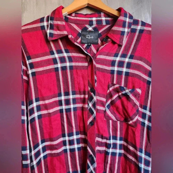 Rails Hunter Crimson Navy Button Up Plaid Shirt Size Small Women's - Picture 4 of 11